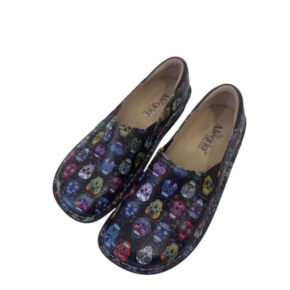 Alegria DEB-484 Womens SZ 38 Slip-On Shoes With Multicolor Sugar Skull Print - Picture 15 of 16